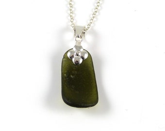 Sea Glass Necklace, Sea Glass Jewelry, Olive Green Sea Glass, Sea Glass Jewellery, Recycled, Upcycled Glass, Ready to Ship, KIRSTY