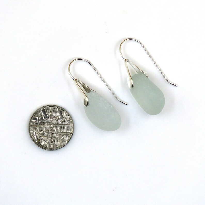 Light Teal Blue Sea Glass Sterling Silver Earrings e347 image 4