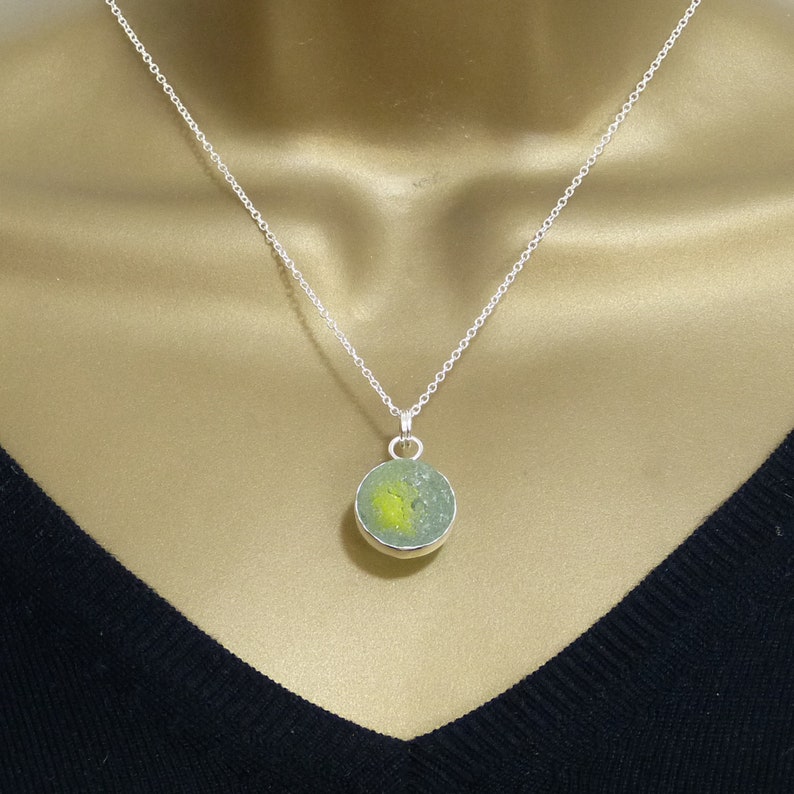 Sea Glass Marble, Seafoam and Yellow Sea Glass Marble Necklace, Bezel Sea Glass, English Sea Glass, The Strandline, Northumberland L217 image 3