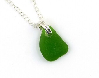 Emerald Green Sea Glass Necklace, Double Ring Necklace, Minimalist Necklace, The Strandline, 16, 18, 20, 22 or 24 inch
