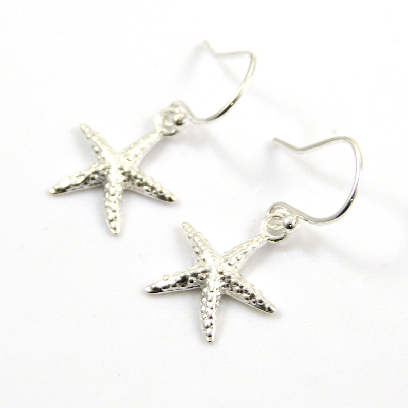 Starfish Sterling Silver Earrings Starfish Charm Earrings Birthday Gift for Friend Nature Earrings Everyday Earrings Starfish Drop Earrings image 3