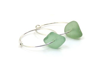 Light Teal Green Sea Glass, Sea Glass Earrings, Sterling Silver Earrings, Glass Earrings, Hoop Earrings, Glass Earrings, The Strandline