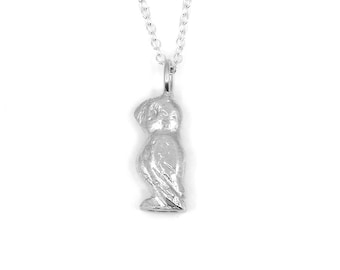 Sterling Silver Puffin Necklace, Silver Puffin, Cast Silver Puffin, Silver Puffin Pendant, the Strandline, Northumberland