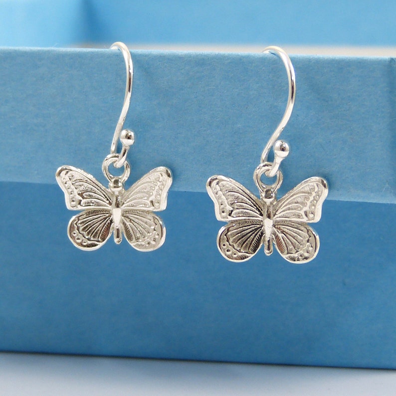 Sterling Silver Butterfly Drop Earrings Charm Earrings Etsy