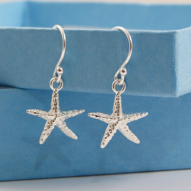 Starfish Sterling Silver Earrings Starfish Charm Earrings Birthday Gift for Friend Nature Earrings Everyday Earrings Starfish Drop Earrings image 1