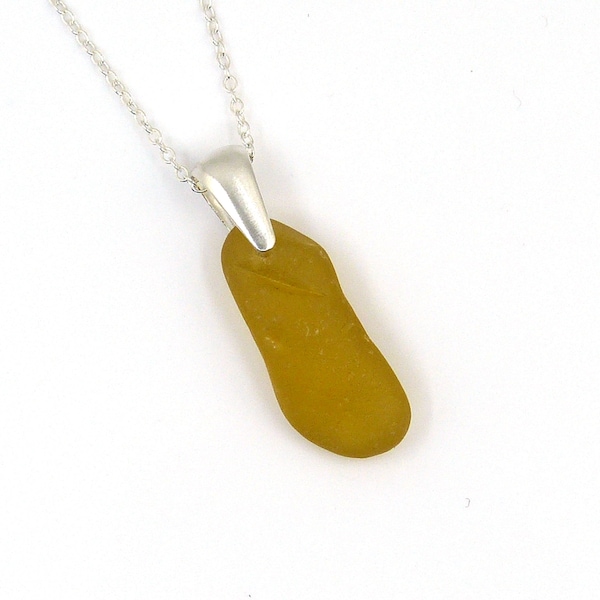 Yellow Gold Sea Glass and Sterling Silver  Pendant Necklace LYRA