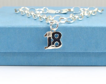 18th Birthday Gift, Silver 18 Bracelet, Sterling Silver 18 Bracelet, Adjustable Bracelet, 18 Bracelet, Silver Bracelet, Gift for 18th