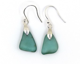 Sea Green Sea Glass Earrings Sterling Silver Earrings Drop Earrings Silver Drop Earrings Green Earrings Glass Earrings e318
