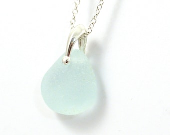 Sea Glass Necklace, Aqua Sea Glass, Blue Sea Glass,  Sterling Silver Necklace,  Exclamation Bail, English Sea Glass, MAREE