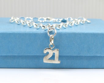 21st Birthday Gift, Silver 21 Bracelet, Sterling Silver 21 Bracelet, Adjustable Bracelet, 21 Bracelet, Silver Bracelet, Gift for 21st
