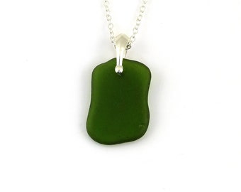 Sea Glass Necklace, Green Sea Glass Necklace, Sea Glass Jewellery, Sterling Silver Necklace, Sea Glass Pendant Necklace, AMELIE