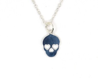 Sterling Silver Skull Charm Necklace, Goth Pendant, Gothic Jewelry