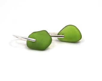 Sea Glass Earrings, Sterling Silver Earring, Rare Lime Green Earrings, Birthday Gift, Romantic Earrings, Sterling Earrings, Seaglass, e328