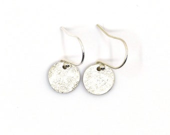 Silver Disc Earrings Hammered Earrings Christmas Gift Tiny Silver Dangle Earrings Small Minimalist Earrings Silver Full Moon Earrings