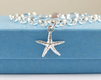 Bracelet étoiles de mer en argent sterling, idée cadeau étoiles de mer en argent, bijoux étoiles de mer, bijoux marins, bracelet délicat, cadeau pour un ami