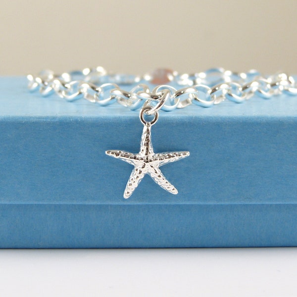 Sterling Silver Starfish Bracelet Silver Starfish Gift Idea Starfish Jewellery Marine Jewelry Dainty Bracelet Gift For Friend