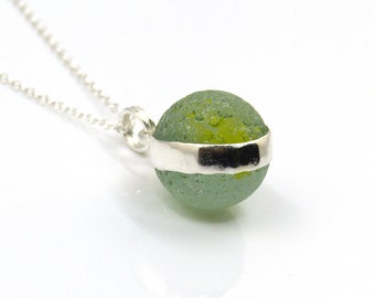 Sea Glass Marble, Seafoam and Yellow Sea Glass Marble Necklace, Bezel Sea Glass, English Sea Glass, The Strandline, Northumberland L217