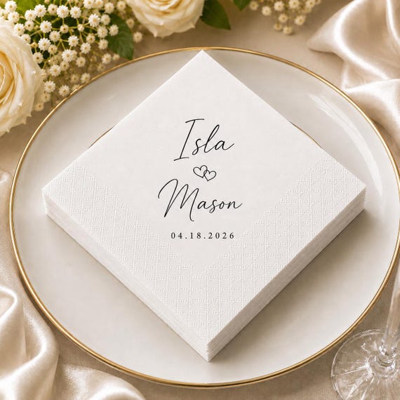 Personalized Engagement Napkins Custom Wedding Napkins with Names Date, Bridal Shower Decor, Cocktail Napkins, Engagement Party Decorations