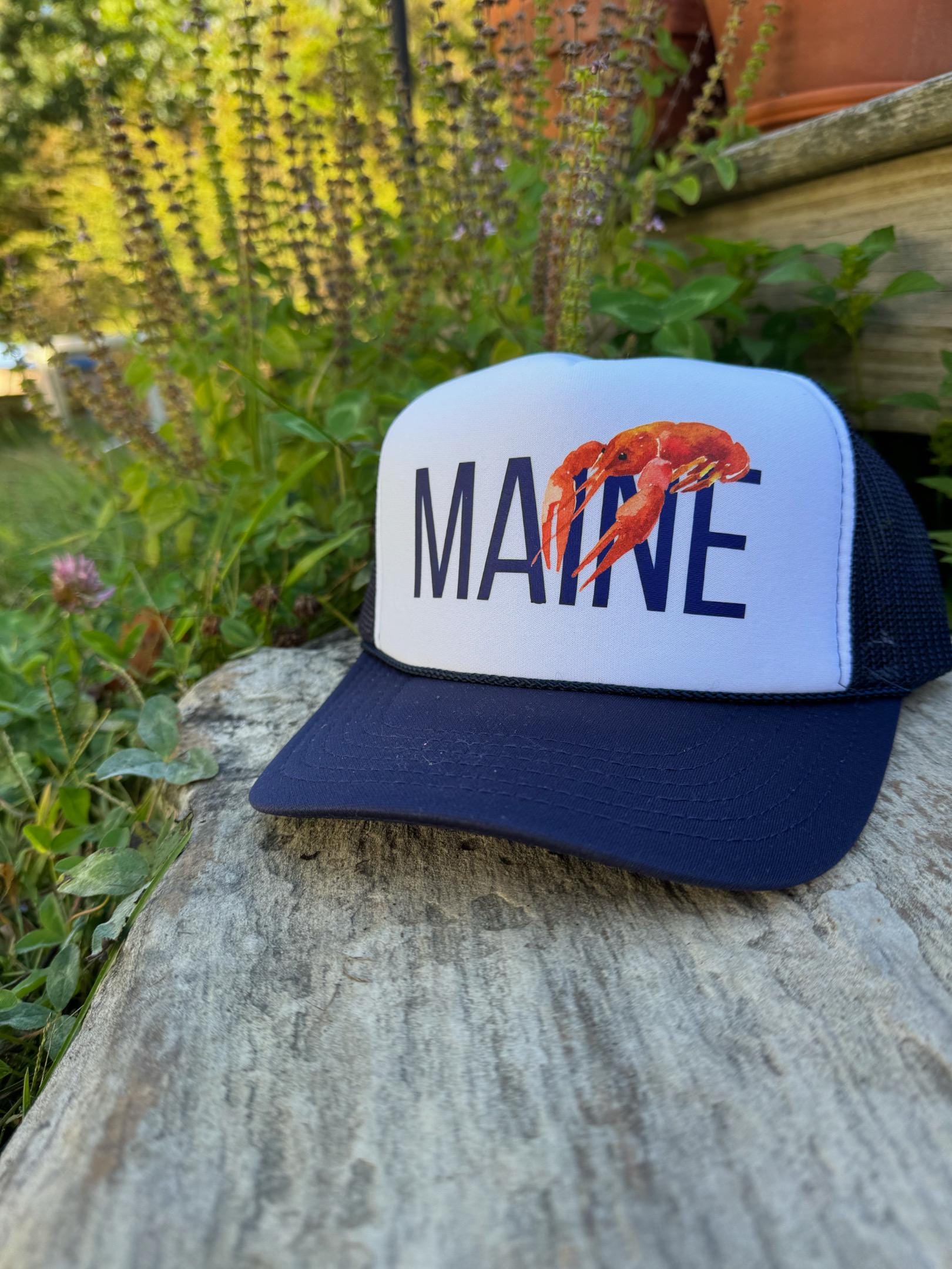 Maine Lobster Trucker Hat Watercolor Design Portland Maine 