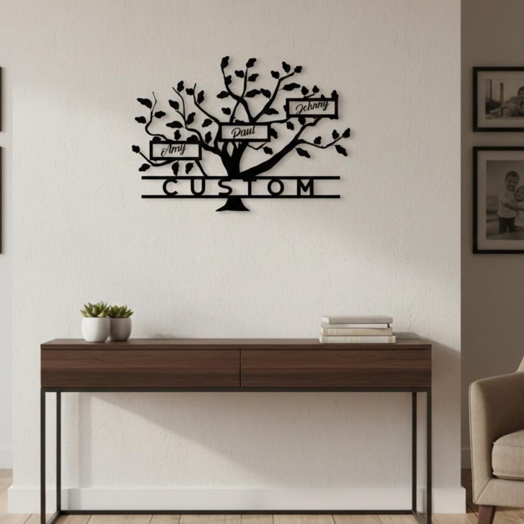 Personalized Metal Family Tree Wall Art, Custom Names, Anniversary Gift ...