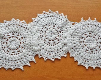 White Crochet Doilies, 3 Matching Coaster Doilies, 5 to 5.5 inch Doilies, Doilies for Crafts and Dream Catchers,  Sewing, Under Vases