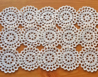 Vintage Crochet Doilies, Small Craft Doilies, Set of 15, White Color Crochet Doilies, 2 1/2 to 2 3/4 inch doilies