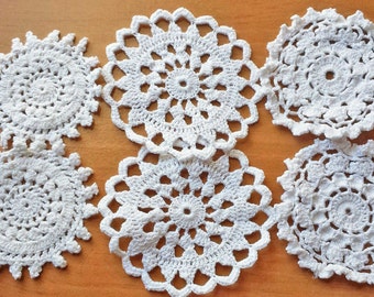 6 Small Crochet Doilies, White and Off White Doilies for Crafts and Decorating, Crochet Rounds for Sewing and Dream Catchers