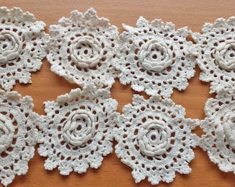 Crochet Flowers, 2.5 to 2.75 inch Crocheted Flowers, Vintage Flower Embellishments with Dimensional Flower Centers