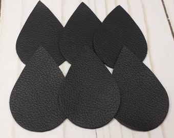Black Teardrop Shape Leather Pieces, 3 pairs, Leather for Jewelry Making, Leather For Earrings, Leather Earring Teardrop Blanks
