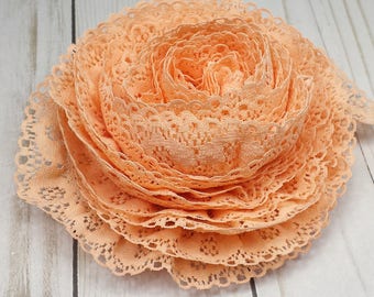 5 Yards of Light Peach Lace Trim, Vintage Orange Color Ruffled Lace Edging, 1 inch wide