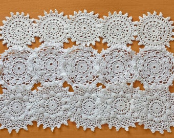 15 Vintage Crochet Doily Medallions, Small Doilies, White Doilies, approx 2 to 3 inch size, Small Lace Doilies, Small Doilies For Crafts