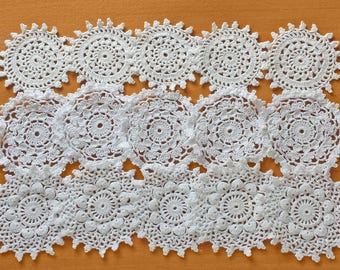 15 Vintage Crochet Doily Medallions, Small Doilies, White Doilies, 2.5 to 3 inch size, Small Lace Doilies, Small Doilies For Crafts