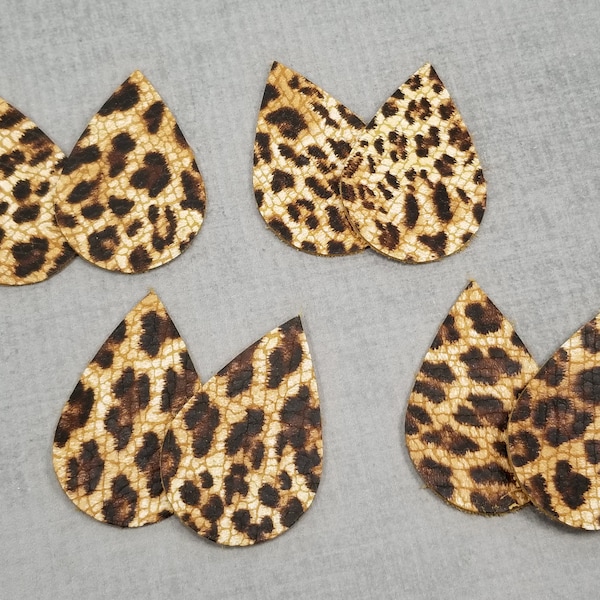8 Leopard Print Leather Teardrops, Large Size Tear Drops, 4 pairs of Cheetah Print Leather Pieces, Tear Drops for Earring Making