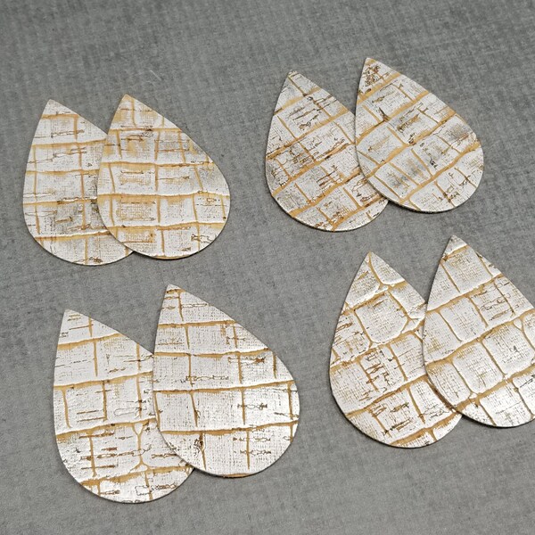 Crocodile Pattern CORK Teardrop Shapes, 4 pairs, Cork Pieces for Earring Making, 8 Pieces of Natural CORK with Embossed Alligator Print