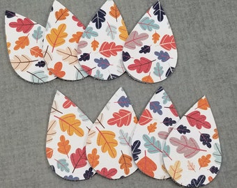 Autumn Leaves Teardrops, Genuine Leather with Leaves Pattern, Printed Cowhide, 4 pairs, earring making, Fall Leaves, Colorful Leaf Pattern
