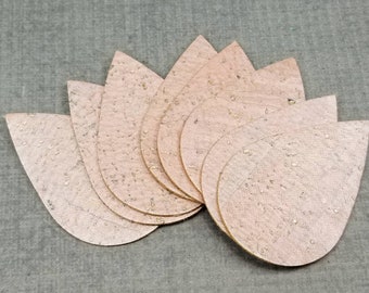 Pink Cork Teardrop Shapes for Earrings, Natural CORK Teardrops, 4 pairs of Cork Teardrops, Leather Alternative, 8 pieces