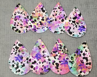 NEW Spotted Painted Flower Teardrops, Earring Blanks, 4 Pairs Leather Teardrops, Leather Shapes for Earring Making, Floral, Cheetah, Leopard