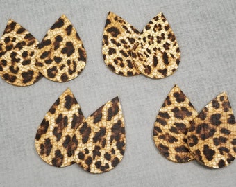 8 Leopard Print Leather Teardrops, Large Size Tear Drops, 4 pairs of Cheetah Print Leather Pieces, Tear Drops for Earring Making