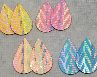 NEW Colorful Chevron Pattern Leather Tear Drops, 4 Pairs of Leather Teardrops, Multicolor Leather Shapes for Earring Making, Easter, Spring