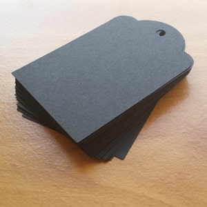 30 Black Paper Tags, Cardstock Tags, Gift or Retail Tags, Craft Show Labels, 3 x 2 inch Tags, Boutique Tags, Punched Paper Hanging Tags