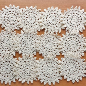 Small Vintage Doilies, 2.5 inch Handmade Lace Doilies, Wagon Wheel Style Doilies, Crochet Doilies, Mandala Doilies for Crafts, BEIGE Color