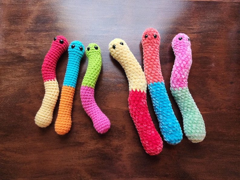 Gummy Worms Crochet Pattern, Crochet Amigurumi Pattern by Rachael's Scraps, written in US Terminology image 5