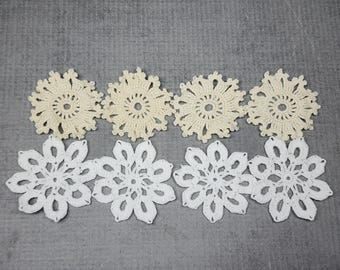 Small Chrochet Doilies, 8 pieces, White and Beige Craft Doilies, approx 1.75 - 2 inches, Small Crochet Doilies for Crafts, Crochet Flowers