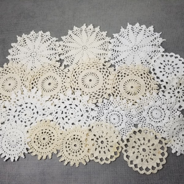 22 Vintage Crocheted Doilies in Imperfect Condition, Small Craft Doilies, Damaged Doilies, 1.5 to 4 inch Lace Doilies, Crochet Mandalas