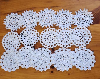 15 Vintage Crochet Doily Medallions, Small Doilies, White Doilies, approx 2.5 inch size, Small Lace Doilies, Small Doilies For Crafts