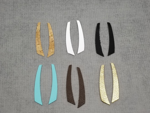 Leather Drop Earring Supplies, 6 pairs of leather and cork, String Bean Shape Pieces for Earring Making, Skinny Drop Shapes, Long Shapes