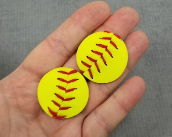 Real Softball Rounds, One Pair, Small Circles Cut from REAL Softballs, Baseballs for Earring Making, DIY Earring Supplies, Synthetic Leather