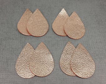 Rose Gold Leather Teardrops, 4 Pairs of Tear Drop Shaped Leather Pieces, 8 pc set, Rosegold Tear Drop Die Cuts, Leather Shapes for Earrings