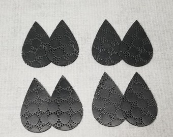 NEW Black Pierced Leather Teardrops for Earrings, 4 Pairs, Leather Cut Out Shapes, Leather Teardrops for Earrings, Teardrop Earring Blanks