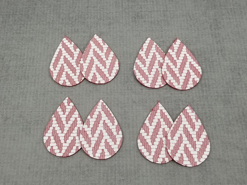 Leather Shapes for Earring Making 8 Pieces Chevron Pattern Leather Tear Drops Red with White 4 Pairs of Leather Teardrops